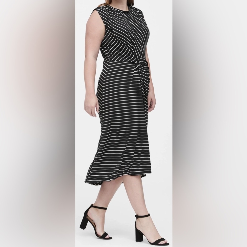 Banana Republic Black and White Stripe Twist Front Midi Dress - Picture 2 of 7